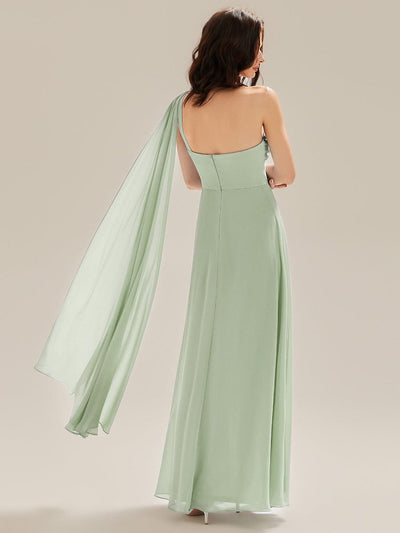 Flowing Ribbons Chiffon Sleeveless Bridesmaid Dress #color_Mint Green