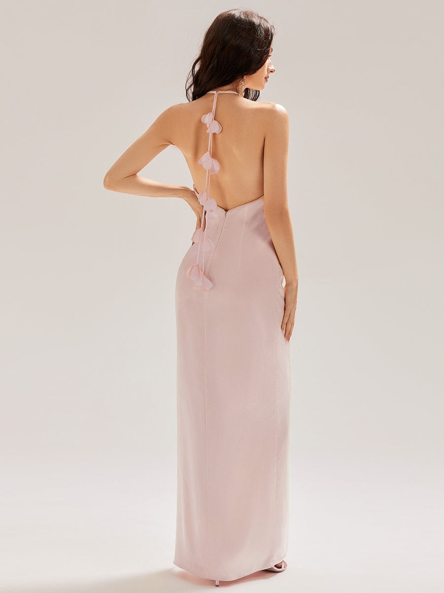 Flowing Ribbons Satin Sleeveless Bridesmaid Dress #color_Pink