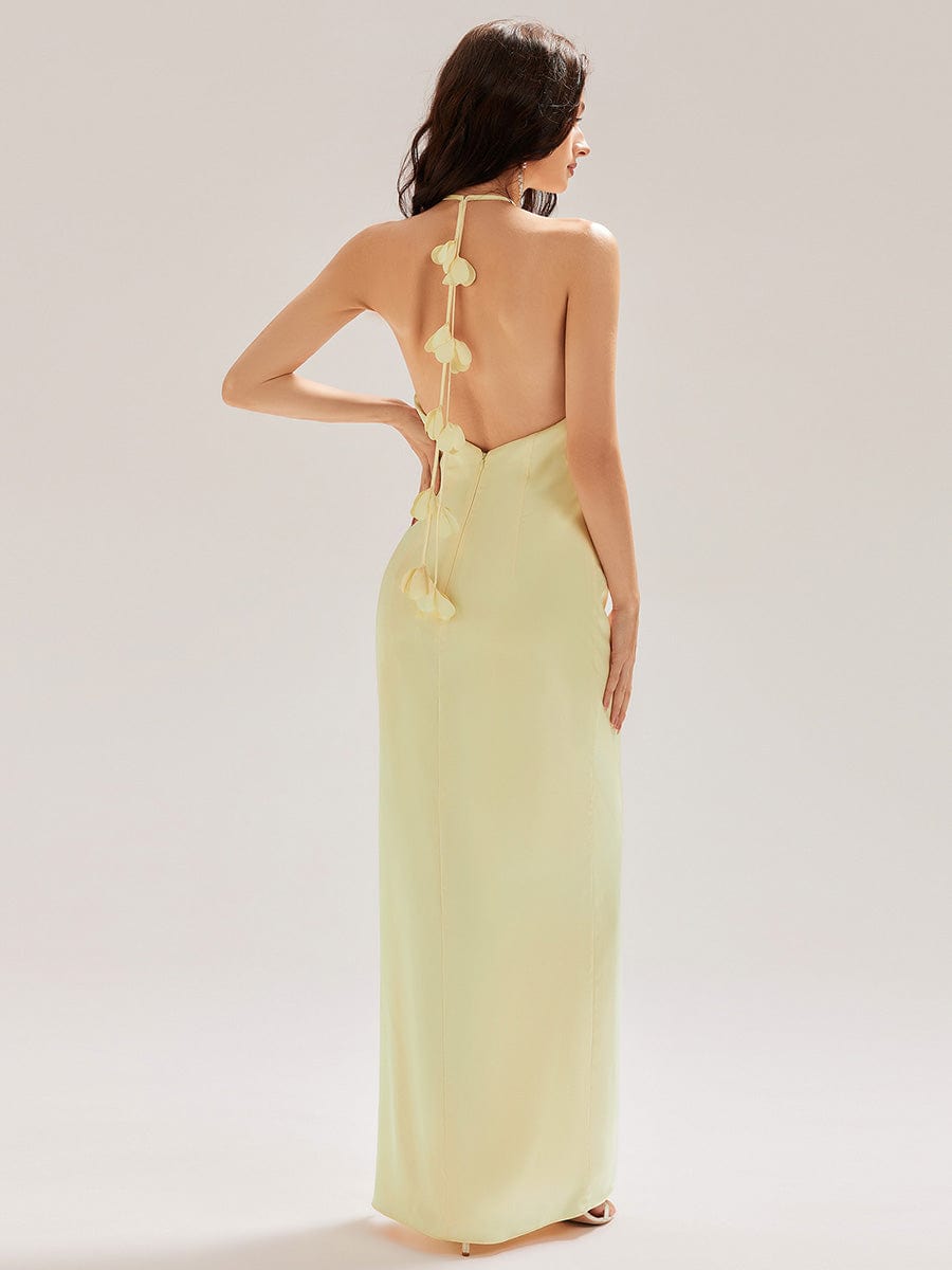 Flowing Ribbons Satin Sleeveless Bridesmaid Dress #color_Yellow