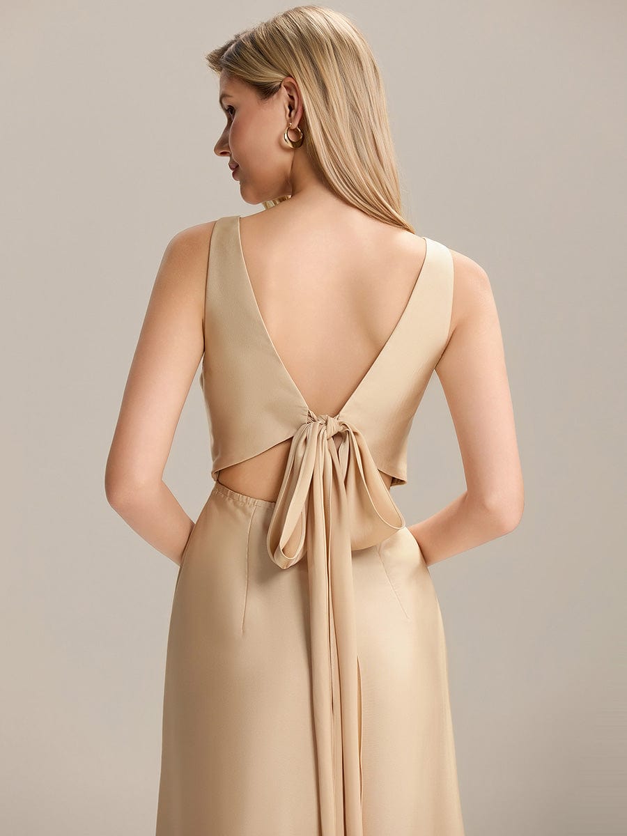Tie-Front Satin Sleeveless Bridesmaid Dress #color_Champagne