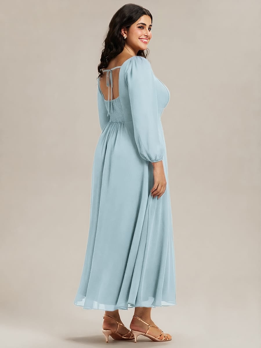 See-through Chiffon Lantern Sleeve Bridesmaid Dress #color_Sky Blue