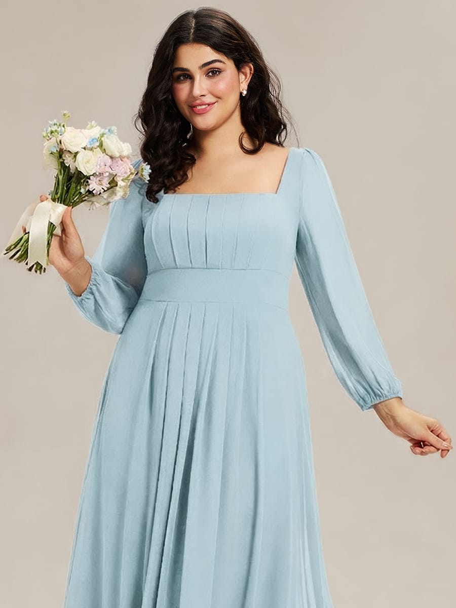 See-through Chiffon Lantern Sleeve Bridesmaid Dress #color_Sky Blue