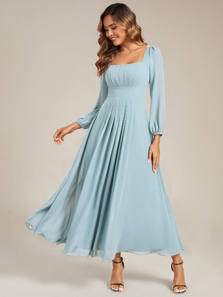 See-through Chiffon Lantern Sleeve Bridesmaid Dress #color_Sky Blue