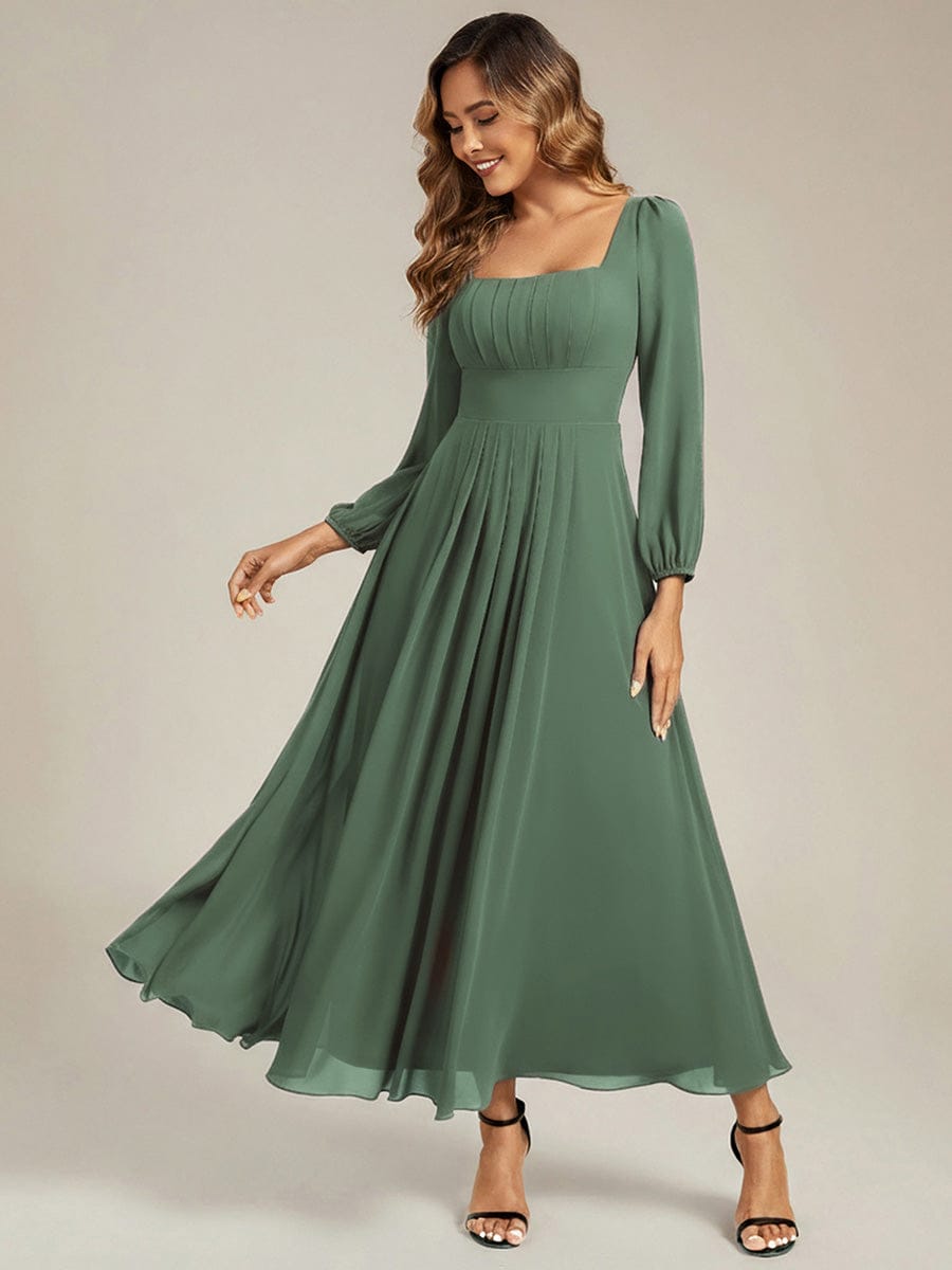 See-through Chiffon Lantern Sleeve Bridesmaid Dress #color_Eucalyptus