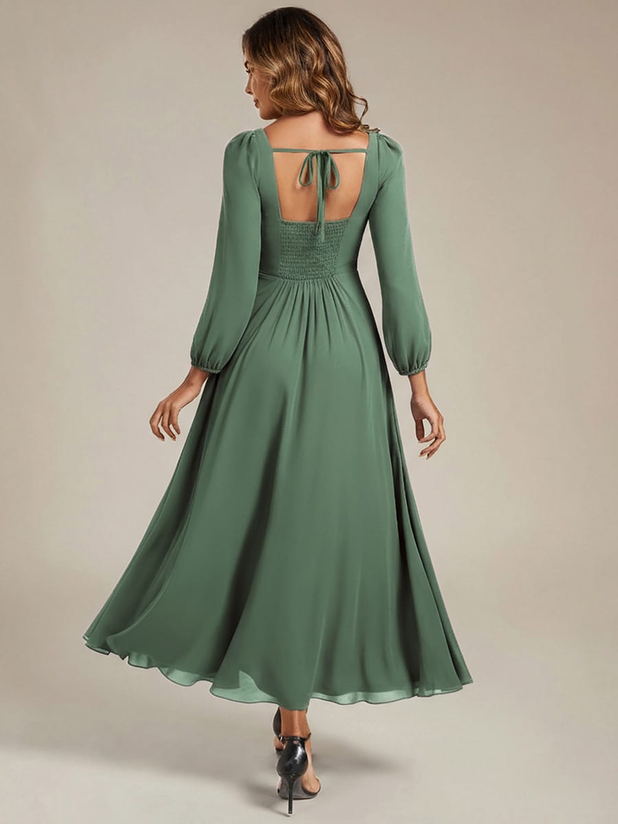 See-through Chiffon Lantern Sleeve Bridesmaid Dress #color_Eucalyptus Green