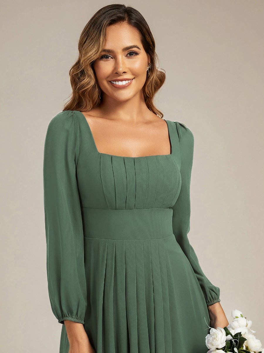 See-through Chiffon Lantern Sleeve Bridesmaid Dress #color_Eucalyptus