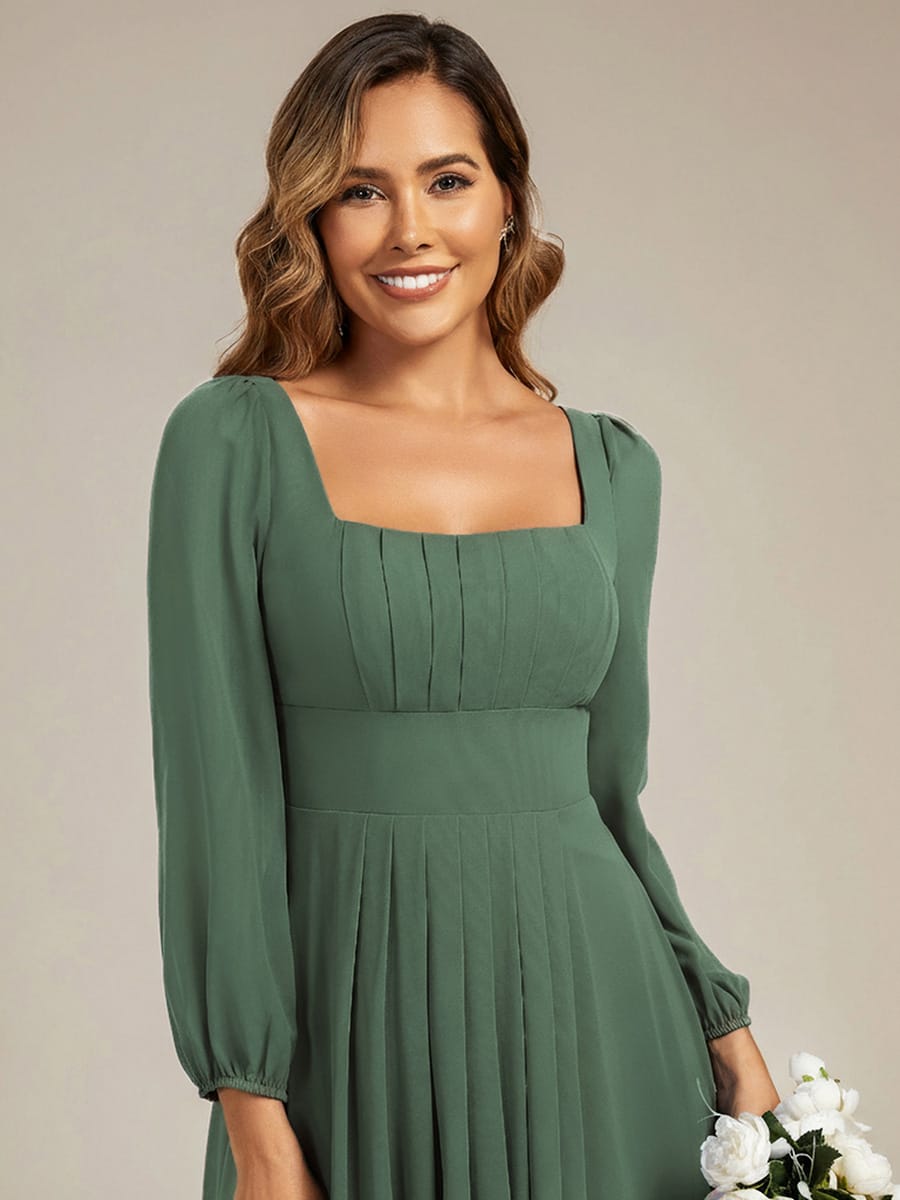 See-through Chiffon Lantern Sleeve Bridesmaid Dress #color_Eucalyptus Green