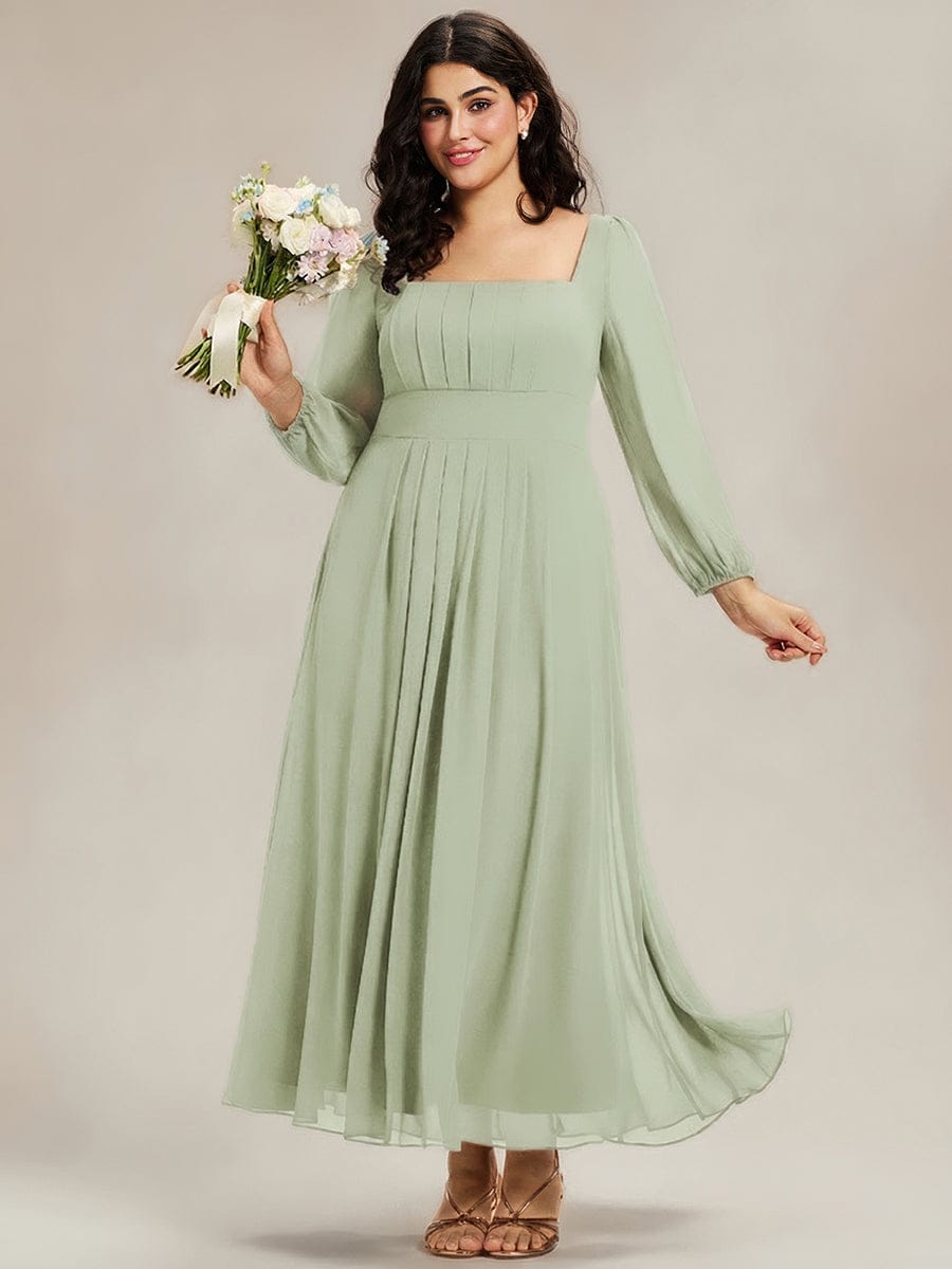 See-through Chiffon Lantern Sleeve Bridesmaid Dress #color_Mint Green
