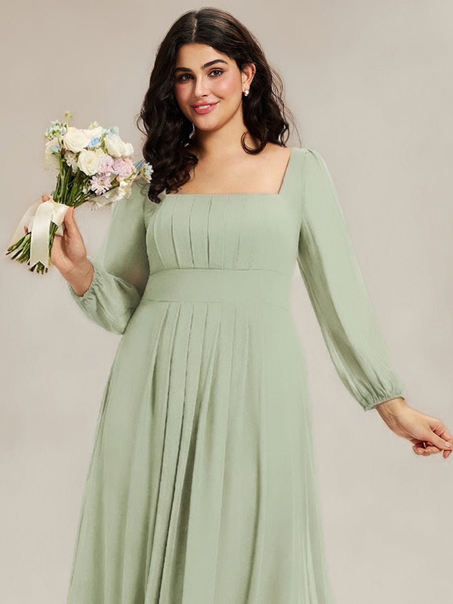 See-through Chiffon Lantern Sleeve Bridesmaid Dress #color_Mint Green
