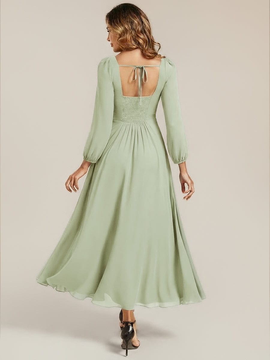 See-through Chiffon Lantern Sleeve Bridesmaid Dress #color_Mint Green