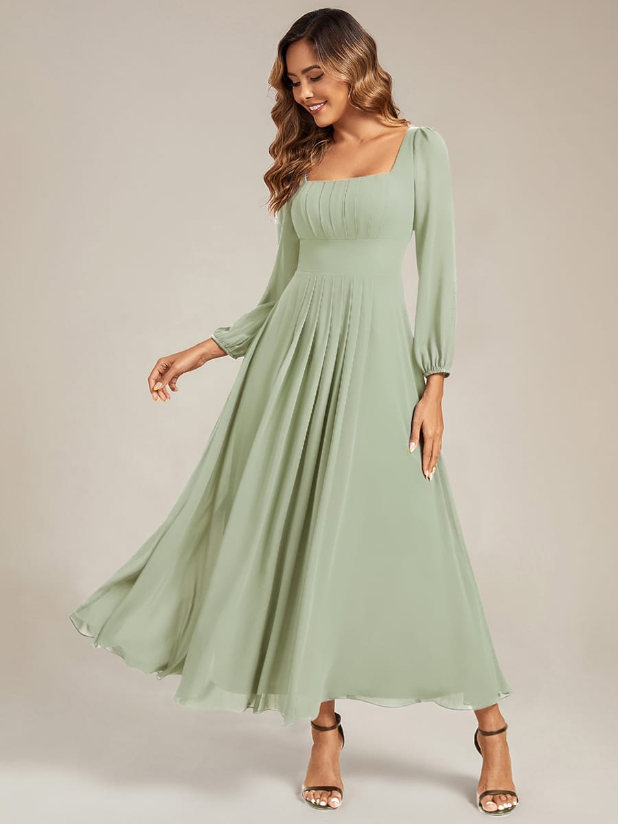 See-through Chiffon Lantern Sleeve Bridesmaid Dress #color_Mint Green