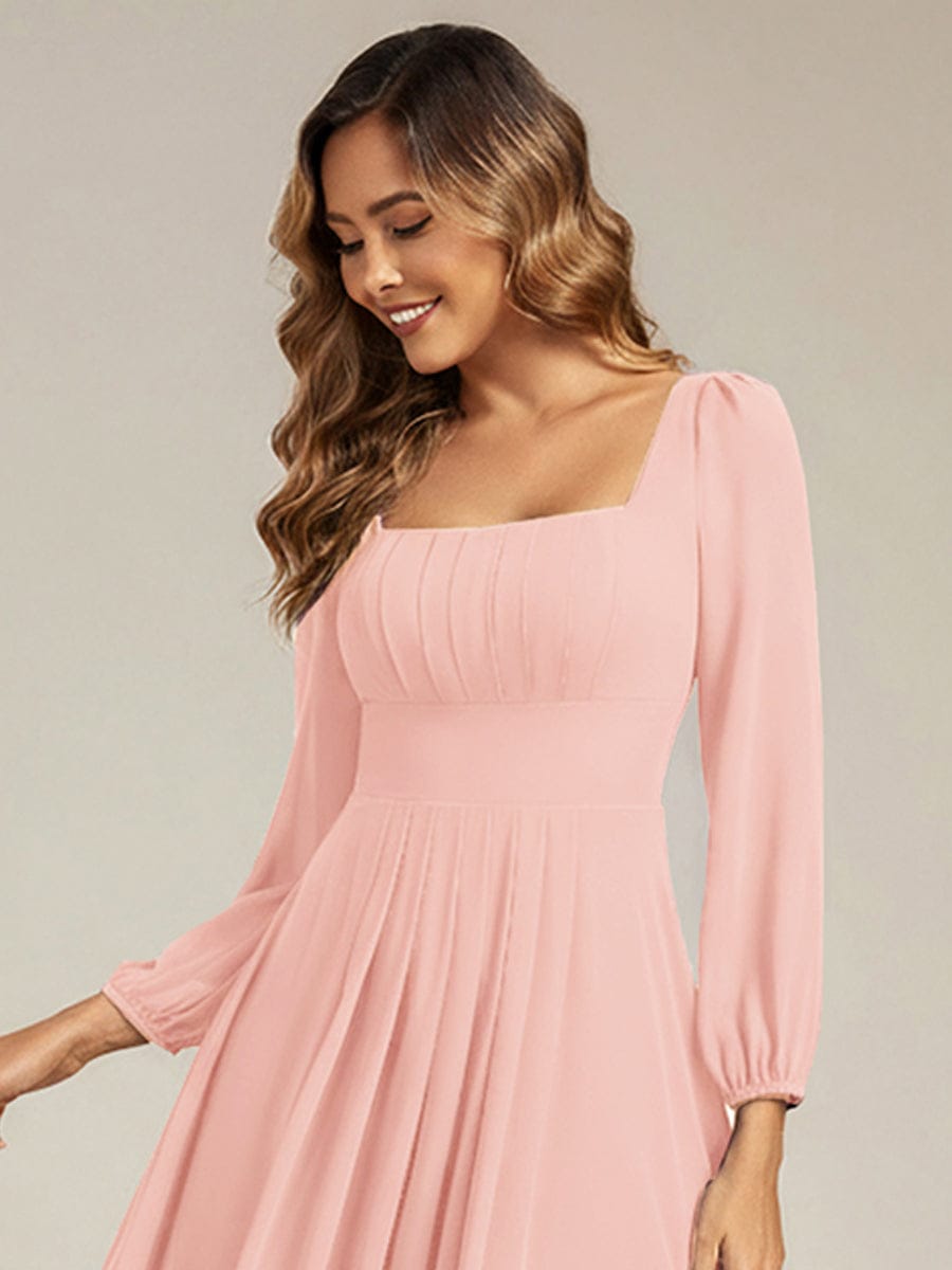 See-through Chiffon Lantern Sleeve Bridesmaid Dress #color_Pink