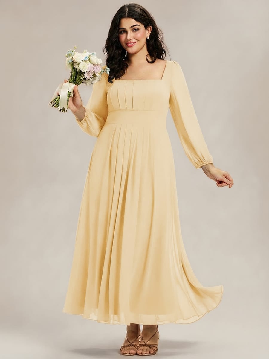 See-through Chiffon Lantern Sleeve Bridesmaid Dress #color_Yellow