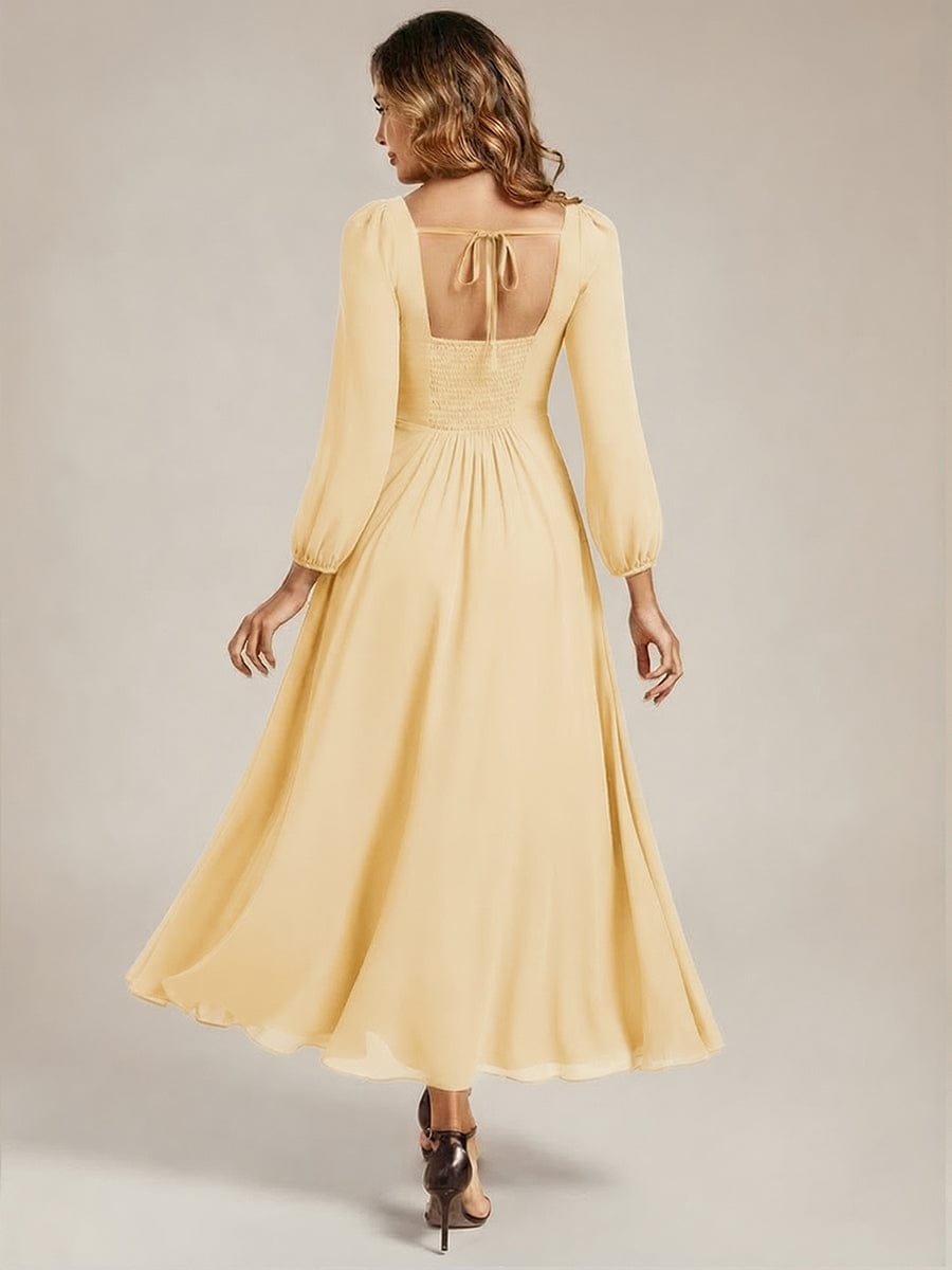 See-through Chiffon Lantern Sleeve Bridesmaid Dress #color_Yellow