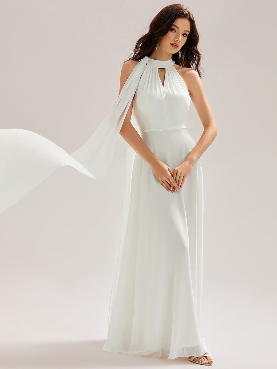 Flowing Ribbons Chiffon Sleeveless Bridesmaid Dress #color_White