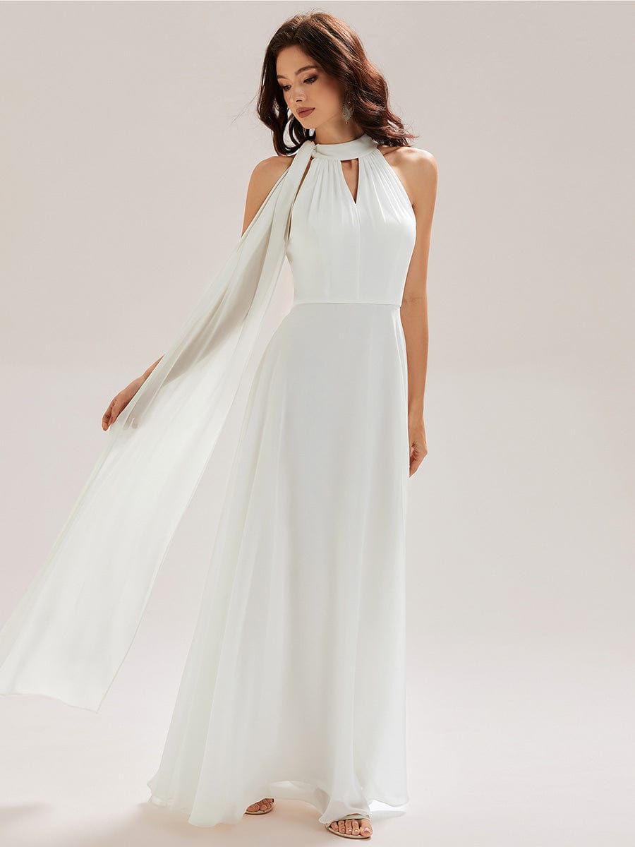 Flowing Ribbons Chiffon Sleeveless Bridesmaid Dress #color_White