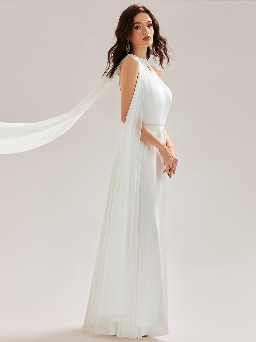 Flowing Ribbons Chiffon Sleeveless Bridesmaid Dress #color_White