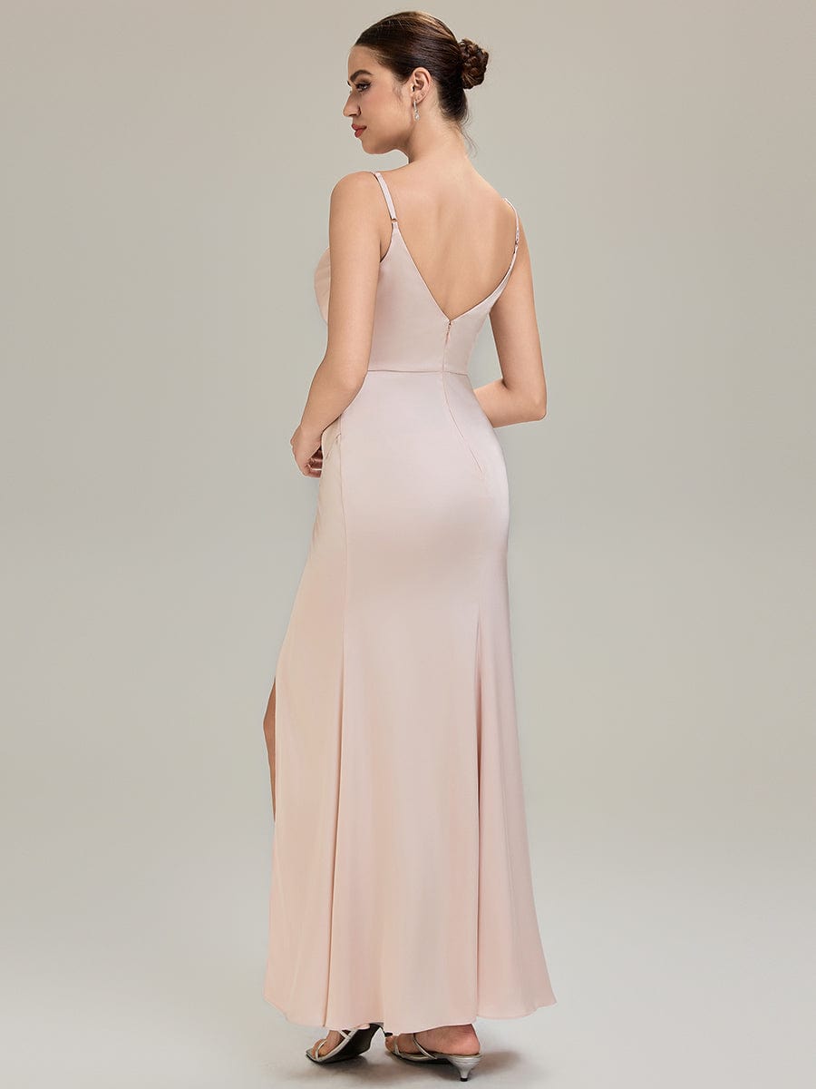 Cowl Neck Satin Sleeveless Bridesmaid Dress #color_Pink