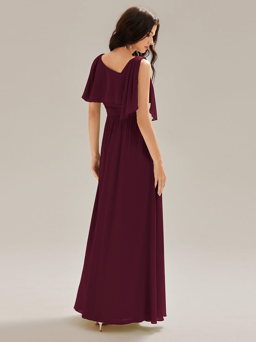 Thigh-High Slit Chiffon Sleeveless Bridesmaid Dress #color_Burgundy