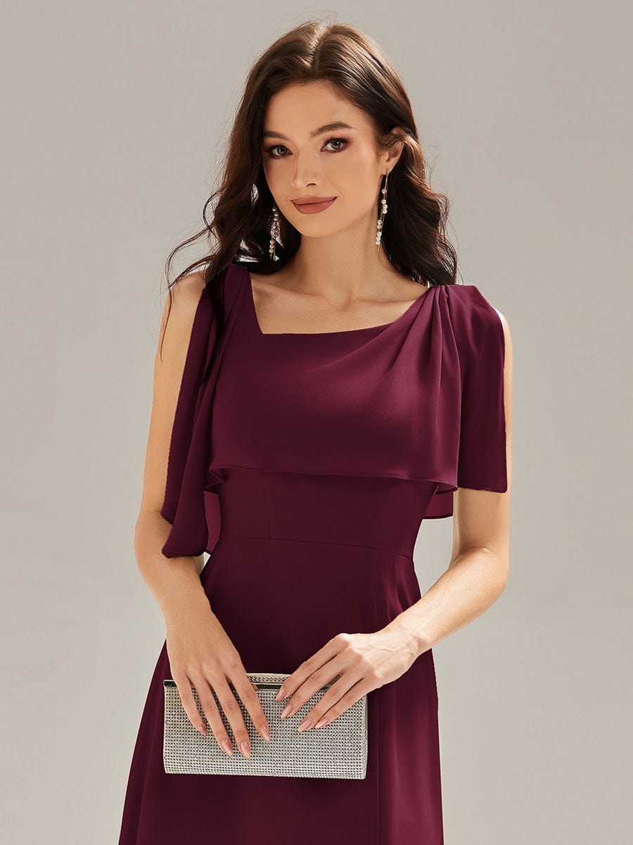 Thigh-High Slit Chiffon Sleeveless Bridesmaid Dress #color_Burgundy