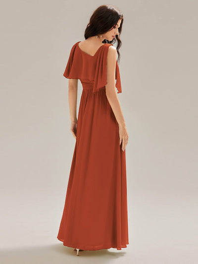 Thigh-High Slit Chiffon Sleeveless Bridesmaid Dress #color_Burnt Orange