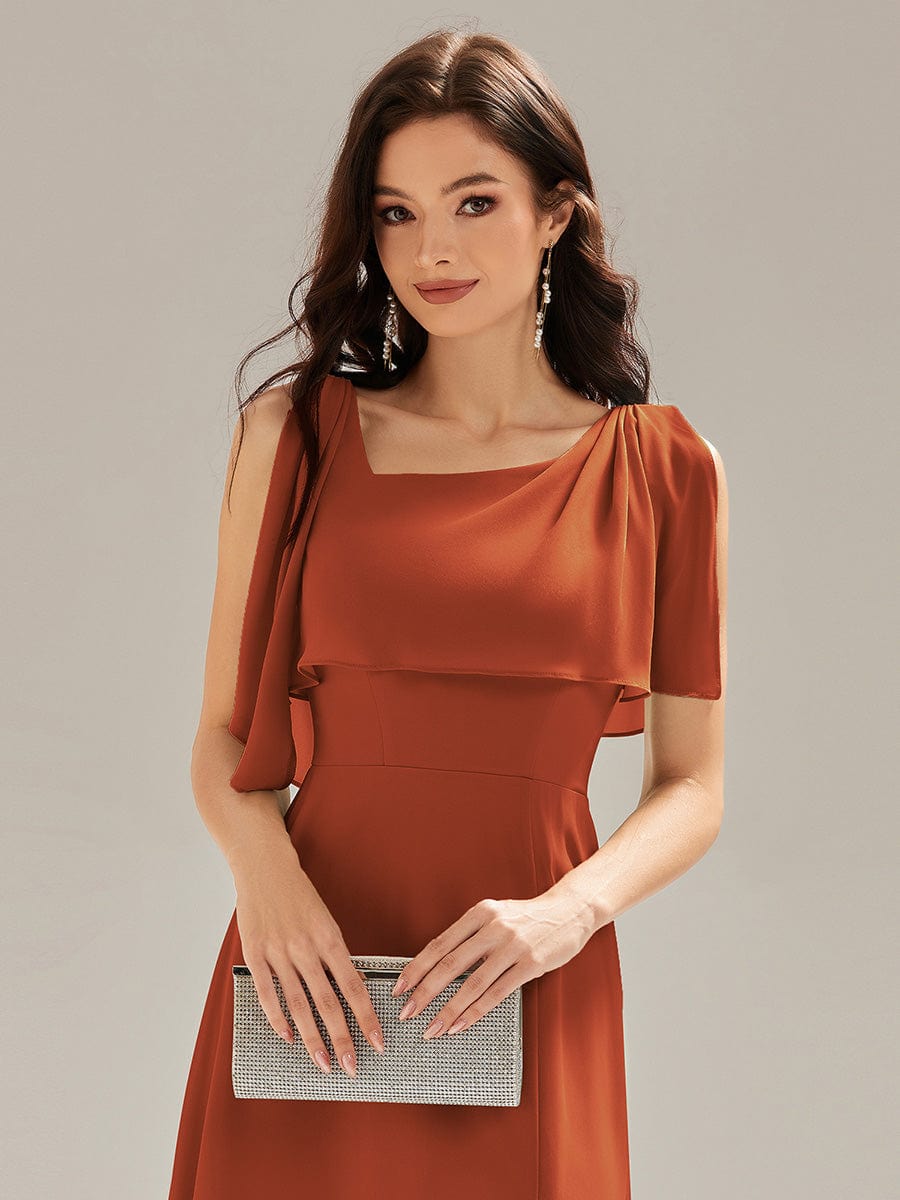 Thigh-High Slit Chiffon Sleeveless Bridesmaid Dress #color_Burnt Orange