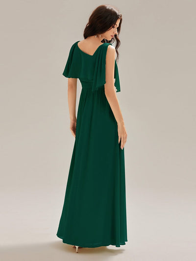 Thigh-High Slit Chiffon Sleeveless Bridesmaid Dress #color_Dark Green