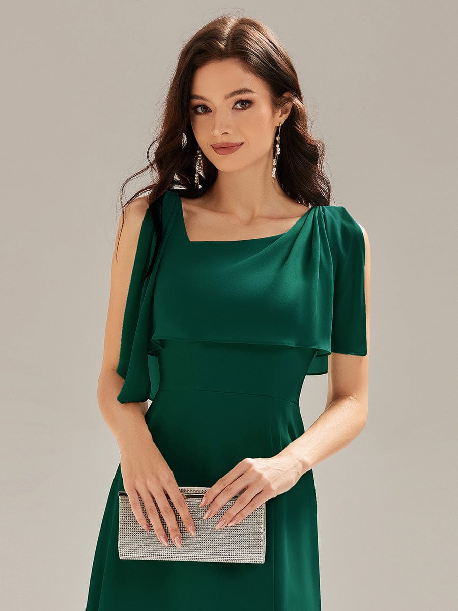 Thigh-High Slit Chiffon Sleeveless Bridesmaid Dress #color_Dark Green