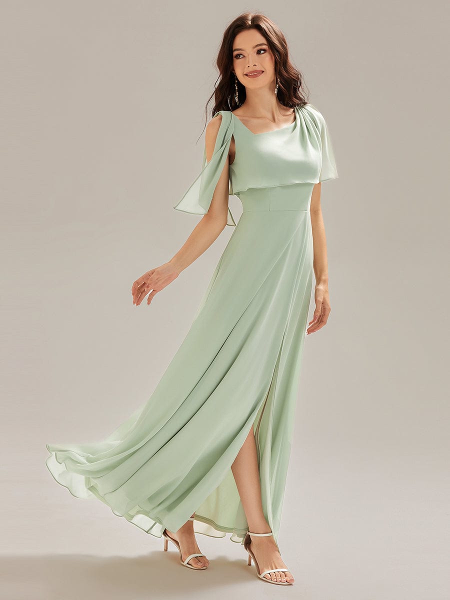 Thigh-High Slit Chiffon Sleeveless Bridesmaid Dress #color_Mint Green