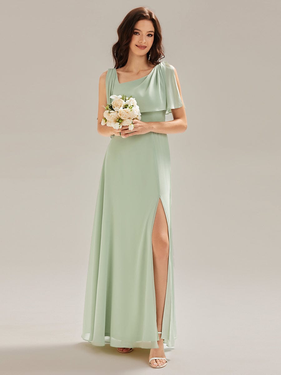 Thigh-High Slit Chiffon Sleeveless Bridesmaid Dress #color_Mint Green