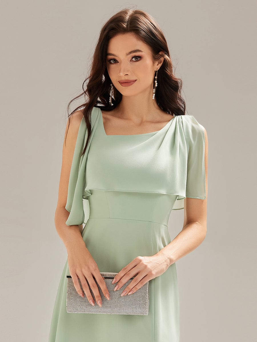 Thigh-High Slit Chiffon Sleeveless Bridesmaid Dress #color_Mint Green