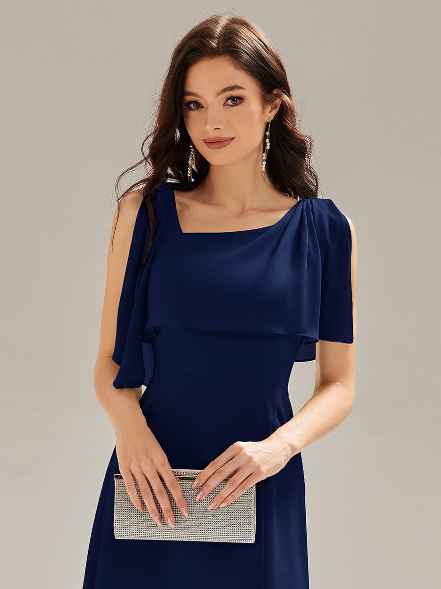 Thigh-High Slit Chiffon Sleeveless Bridesmaid Dress #color_Navy Blue