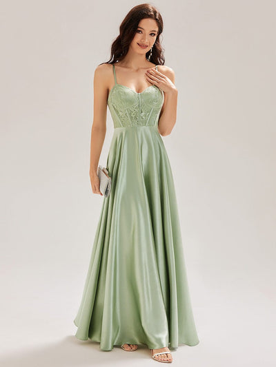 Patchwork Satin Sleeveless Bridesmaid Dress #color_Mint Green