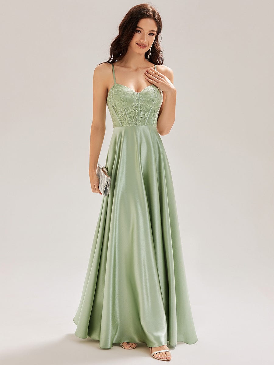 Patchwork Satin Sleeveless Bridesmaid Dress #color_Mint Green