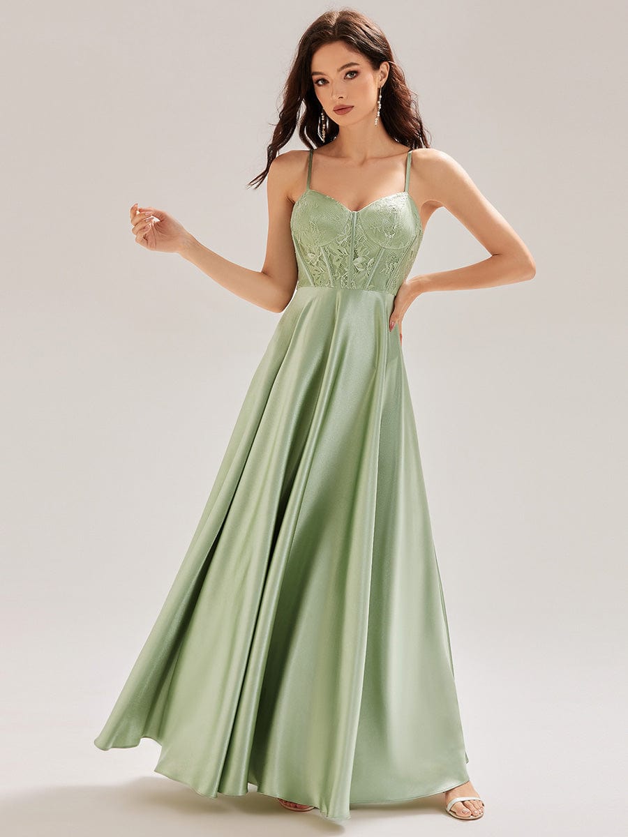 Patchwork Satin Sleeveless Bridesmaid Dress #color_Mint Green