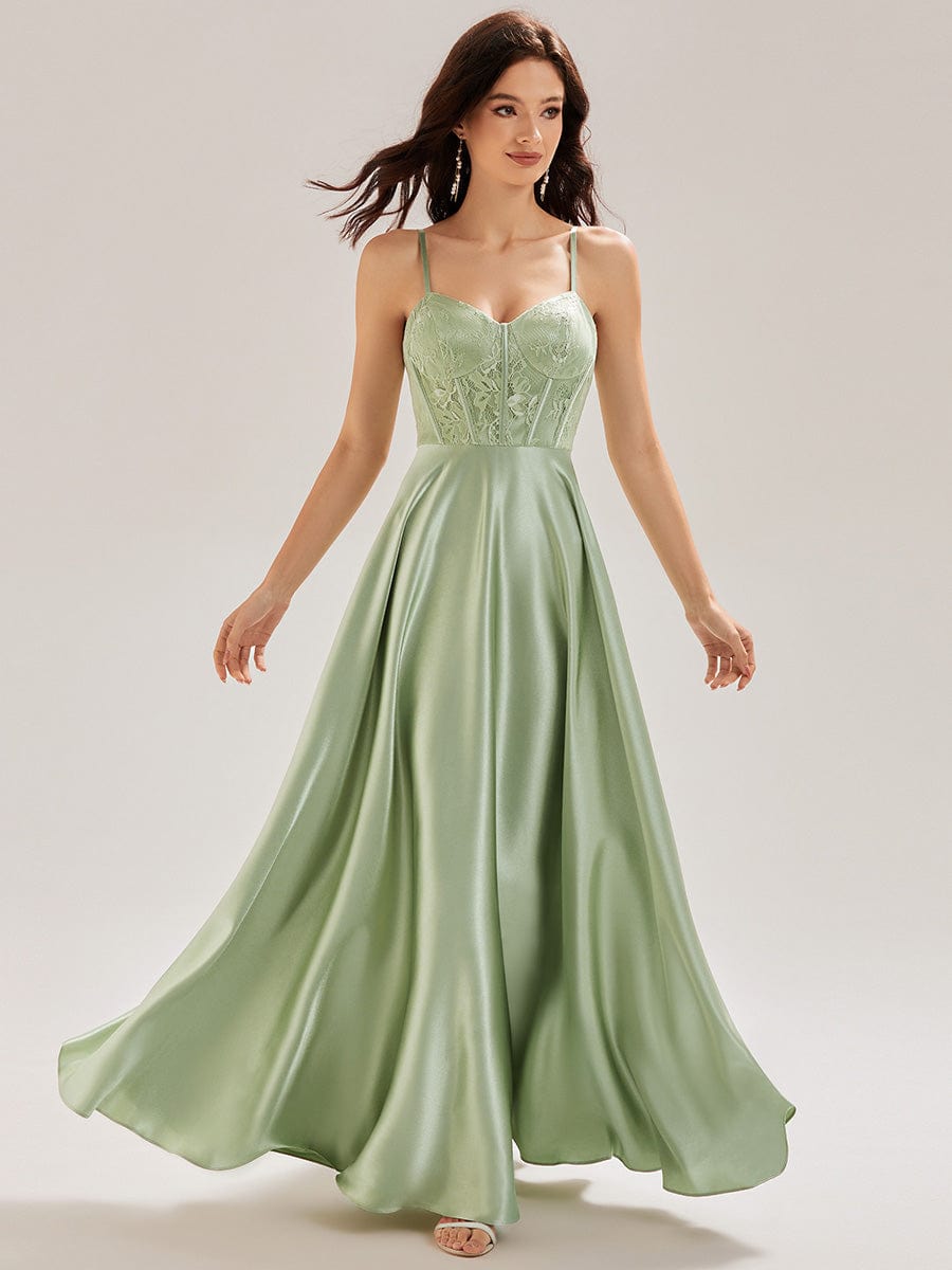 Patchwork Satin Sleeveless Bridesmaid Dress #color_Mint Green