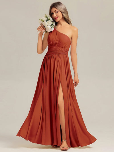 Thigh-High Slit Chiffon Sleeveless Bridesmaid Dress #color_Burnt Orange