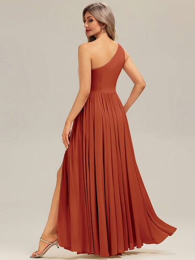 Thigh-High Slit Chiffon Sleeveless Bridesmaid Dress #color_Burnt Orange