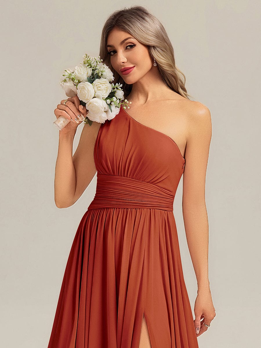 Thigh-High Slit Chiffon Sleeveless Bridesmaid Dress #color_Burnt Orange