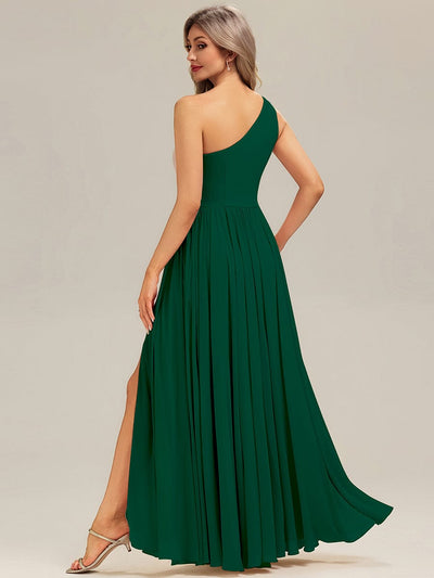 Thigh-High Slit Chiffon Sleeveless Bridesmaid Dress #color_Dark Green