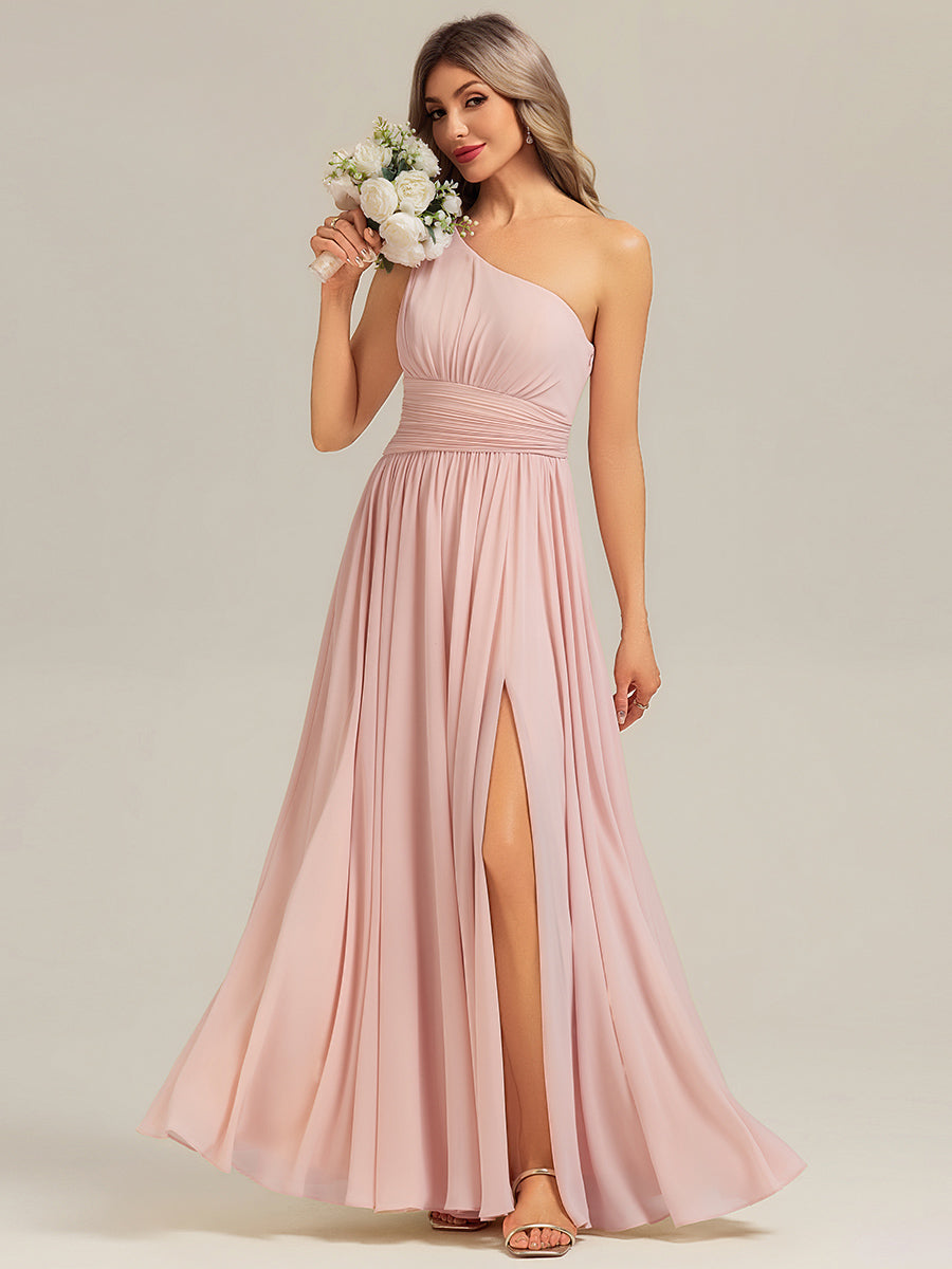 Thigh-High Slit Chiffon Sleeveless Bridesmaid Dress #color_Pink