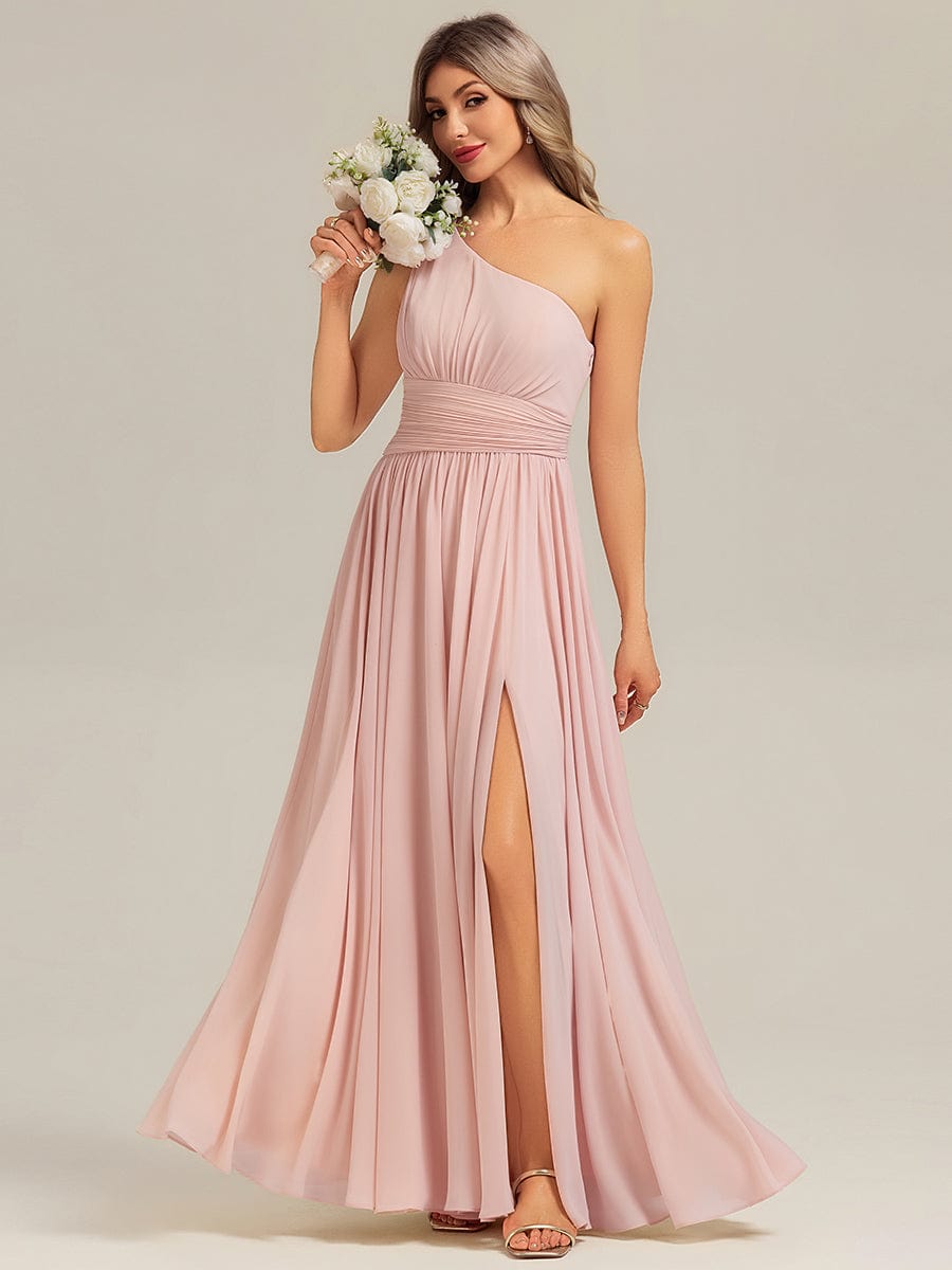 Thigh-High Slit Chiffon Sleeveless Bridesmaid Dress #color_Pink