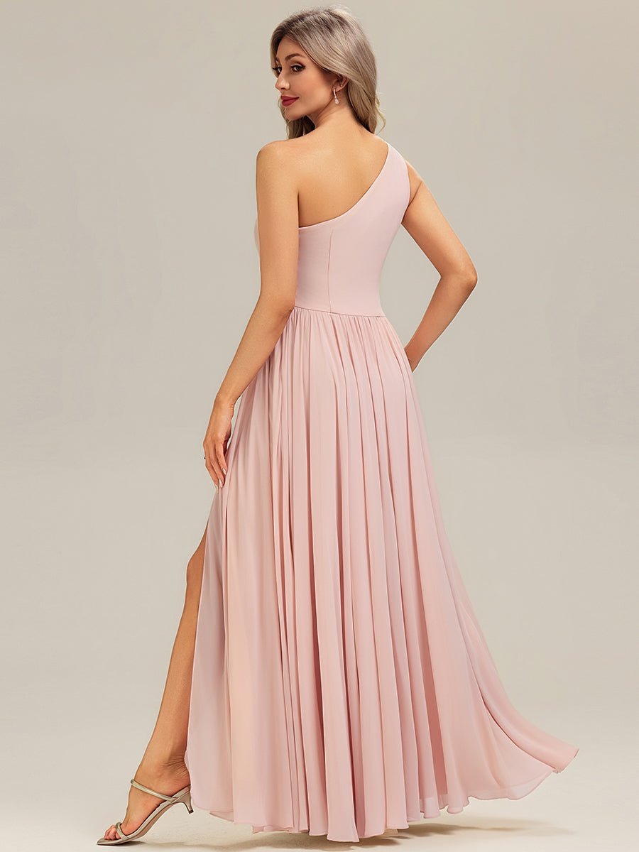Thigh-High Slit Chiffon Sleeveless Bridesmaid Dress #color_Pink