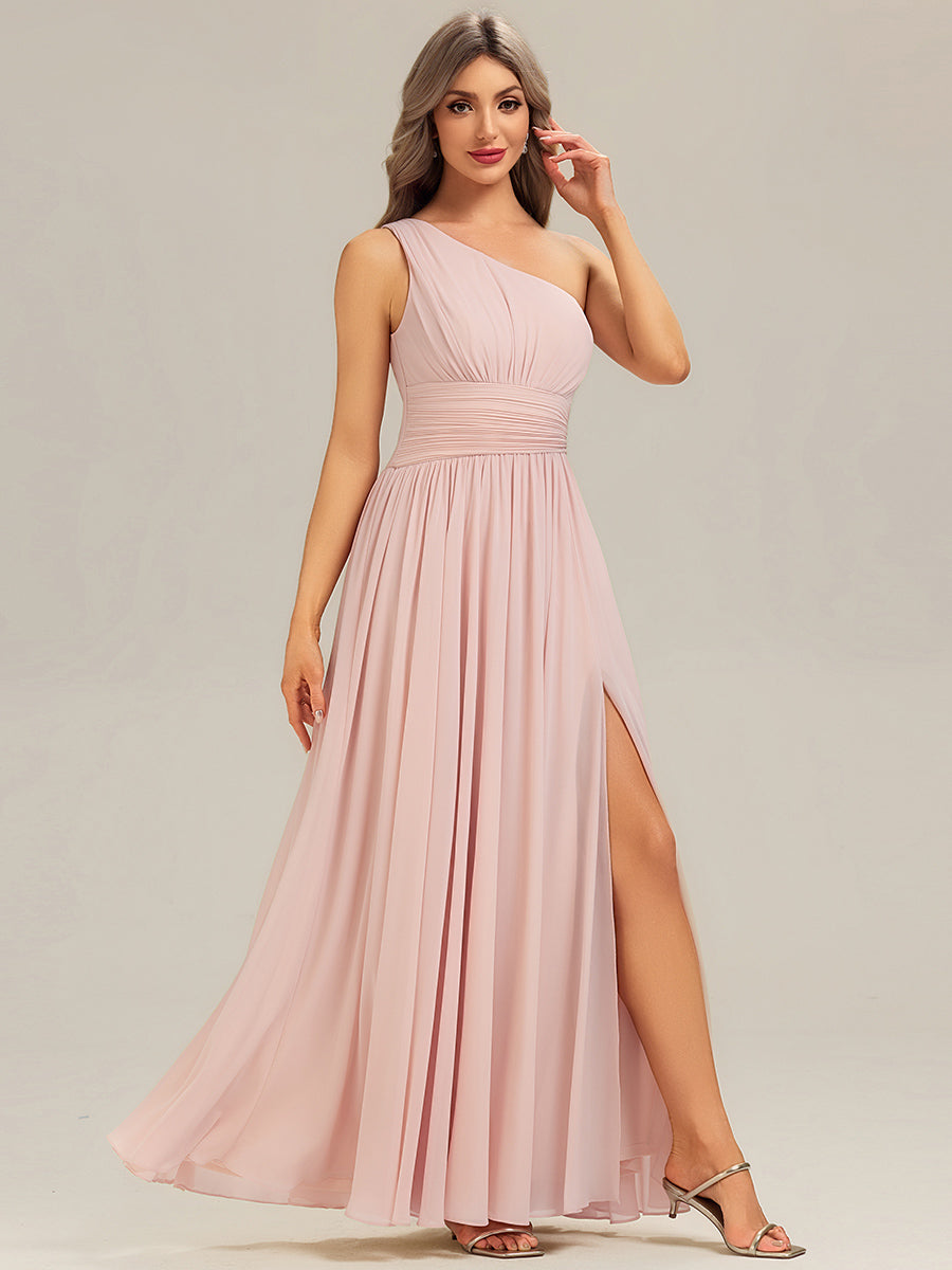 Thigh-High Slit Chiffon Sleeveless Bridesmaid Dress #color_Pink