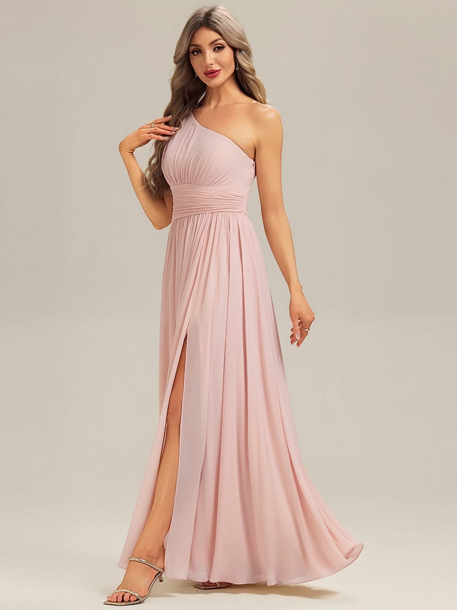 Thigh-High Slit Chiffon Sleeveless Bridesmaid Dress #color_Pink