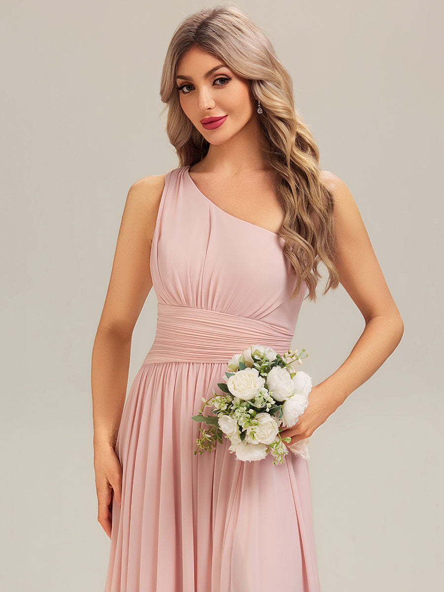 Thigh-High Slit Chiffon Sleeveless Bridesmaid Dress #color_Pink