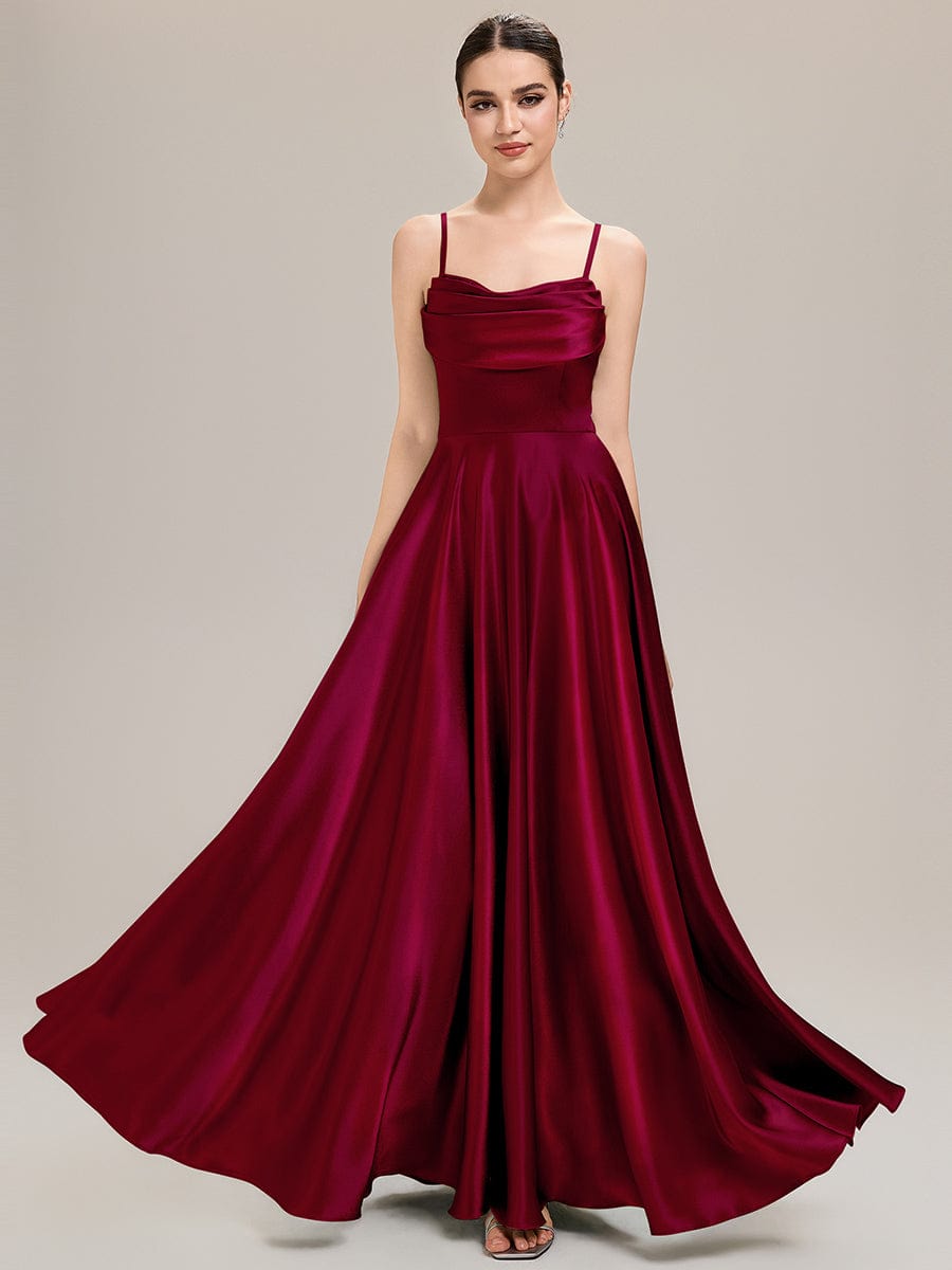 Rhinestone Embellished Satin Sleeveless Bridesmaid Dress #color_Burgundy