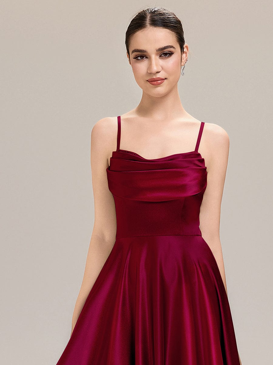 Rhinestone Embellished Satin Sleeveless Bridesmaid Dress #color_Burgundy