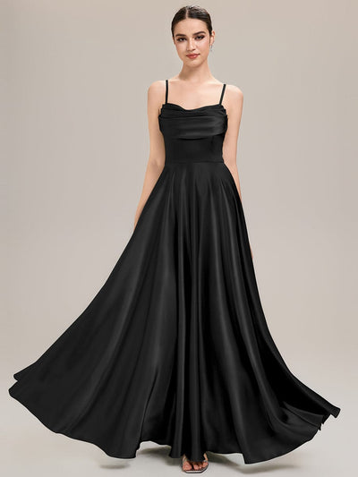 Rhinestone Embellished Satin Sleeveless Bridesmaid Dress #color_Black