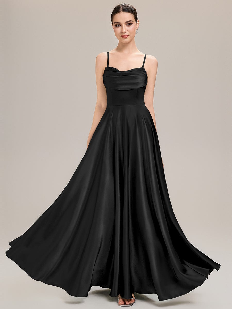 Rhinestone Embellished Satin Sleeveless Bridesmaid Dress #color_Black